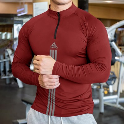 GARBLY Solid Men Henley Neck Maroon T-Shirt