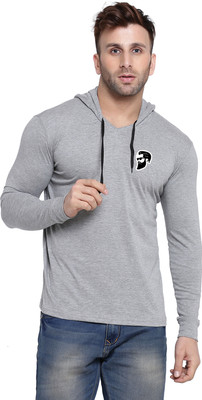 Lawful Casual Printed Men Hooded Neck Silver T-Shirt