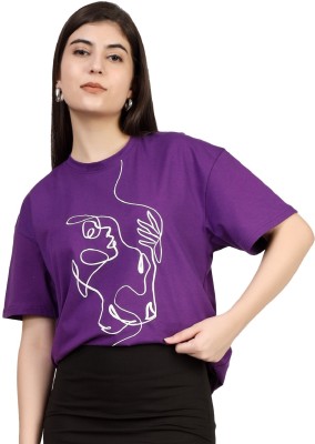 Mastec Printed Women Round Neck Purple T-Shirt