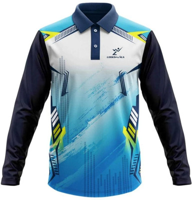 lookswala Printed Men Polo Neck Blue T-Shirt