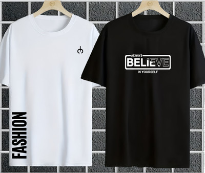 Printed Men White T-Shirt(Pack of 2)