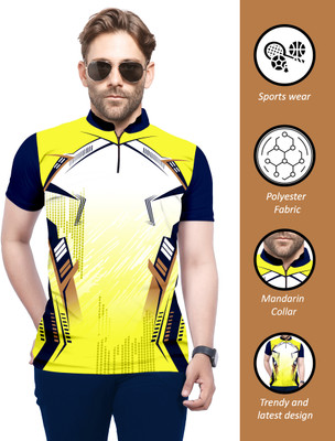 dhaari by unique creation Printed Men Mandarin Collar Yellow T-Shirt