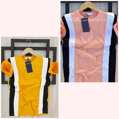 Color Block Men Yellow, Pink T-Shirt