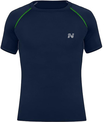 NINQ Solid Men Round Neck Dark Blue T-Shirt