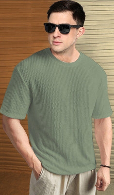Nyker Self Design Men Round Neck Light Green T-Shirt