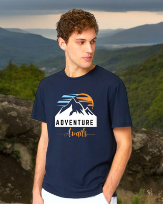 DRIPTHREAD Printed Men Round Neck Navy Blue T-Shirt