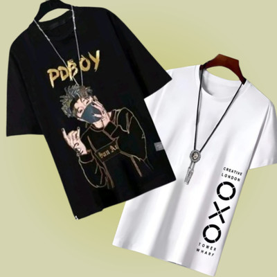 Printed Men Black, White T-Shirt