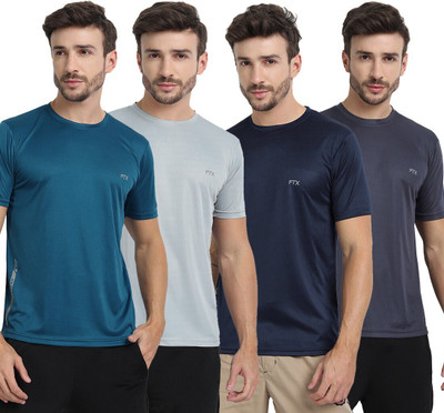 FTX Pack Of 4 Men Solid Round Neck Polyester Multicolor T-Shirt For Rs. 380 @ 68 %