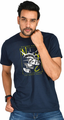 Burundi Blu Printed, Typography Men Round Neck Dark Blue T-Shirt