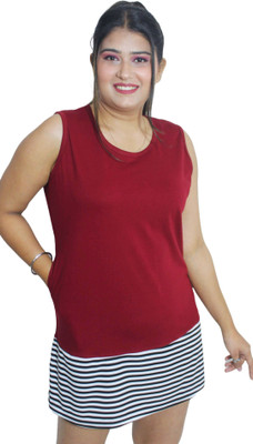 pinkshell Solid Women Round Neck Maroon T-Shirt