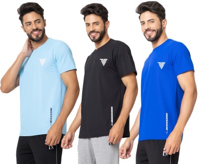 TADEO Solid Men Round Neck Light Blue, Black, Blue T-Shirt