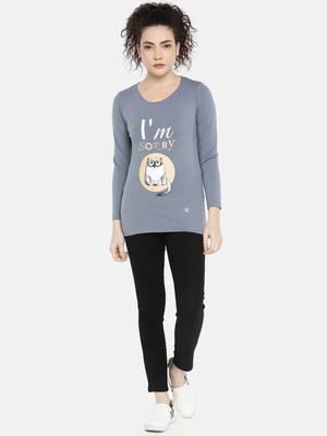 Dollar Missy Typography Women Round Neck Grey T-Shirt