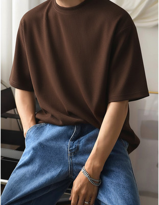 RUNNING MACHINE Striped Men Round Neck Brown T-Shirt