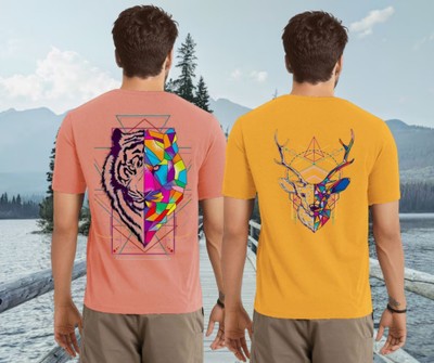 Parona Printed Men Round Neck Pink, Yellow T-Shirt