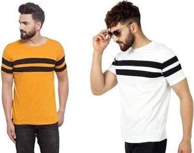 Striped Men White, Yellow T-Shirt