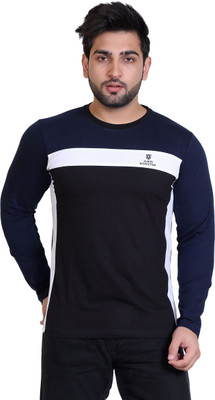James Hamilton Colorblock Men Round Neck Navy Blue T-Shirt