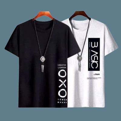 Printed Men Black, White T-Shirt