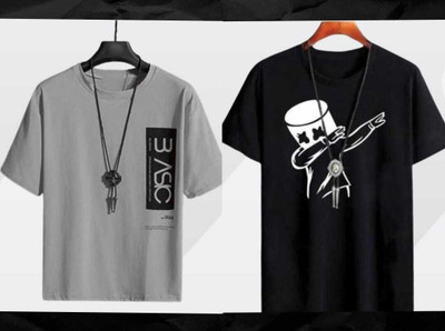 Printed Men Black, Grey T-Shirt