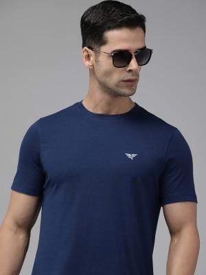 RISS Solid Men Round Neck Dark Blue T-Shirt