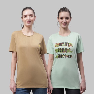 VIMAL JONNEY Printed Women Round Neck Beige, Light Green T-Shirt