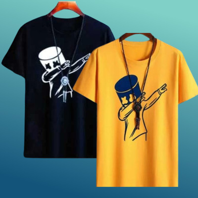 Printed Men Black, Yellow T-Shirt