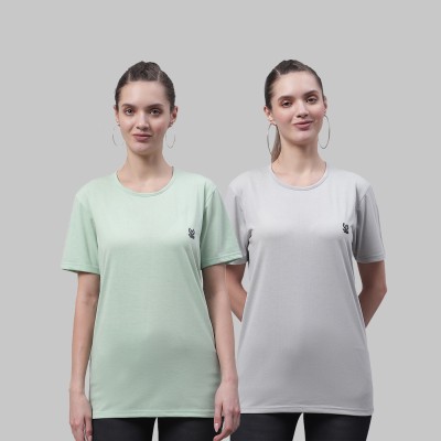 VIMAL JONNEY Solid Women Round Neck Light Green, Grey T-Shirt