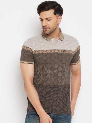 98 Degree North Printed Men Polo Neck Beige T-Shirt