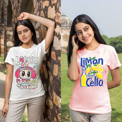 Lecowar Printed Women Round Neck Multicolor T-Shirt