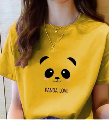 VAMIKAFASHIONES Printed Women Round Neck Yellow T-Shirt