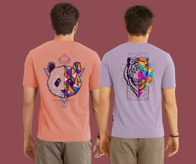 Kintu Parantu Printed Men Round Neck Pink, Purple T-Shirt