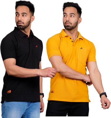 addiz Solid Men Polo Neck Reversible Black, Yellow T-Shirt