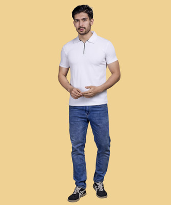 I&D Solid Men Zip Neck Multicolor T-Shirt
