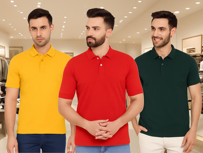 KETEX Solid Men Polo Neck Multicolor T-Shirt