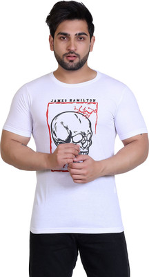 James Hamilton Printed, Typography Men Round Neck White T-Shirt