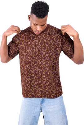 SONI BROS Printed Men Round Neck Brown T-Shirt