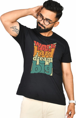 Burundi Blu Typography Men Round Neck Black T-Shirt