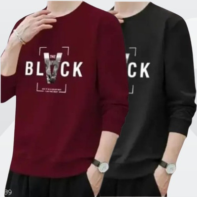 Printed Men Black, Maroon T-Shirt