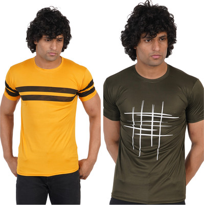 Jaqque Printed Men Round Neck Yellow, Dark Green T-Shirt