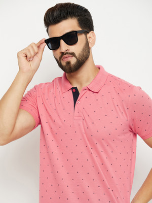 XFOX Polka Print Men Polo Neck Pink T-Shirt