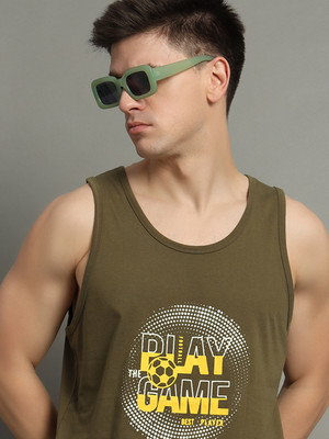 GETGOLF Printed Men Round Neck Dark Green T-Shirt