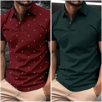 Merriment Printed Men Polo Neck Dark Green T-Shirt