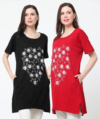 HouseOfCommon Printed Women Round Neck Multicolor T-Shirt