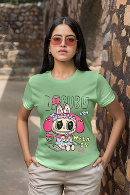 Kasendra Printed Women Round Neck Green T-Shirt