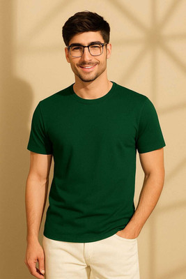 lookon Solid Men Round Neck Green T-Shirt