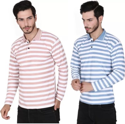 Elite Elegance Apparel Striped Men Polo Neck Multicolor, Blue T-Shirt