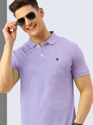 Merriment Solid Men Polo Neck Purple T-Shirt
