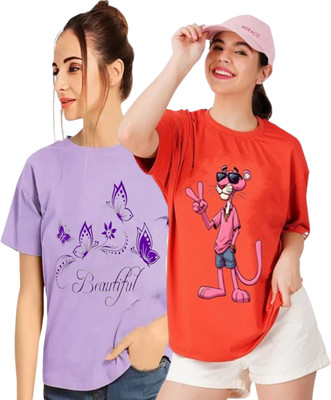 Printed Women Purple, Orange T-Shirt