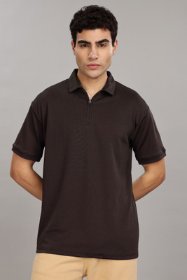 FASHLOOK Solid Men Polo Neck Brown T-Shirt