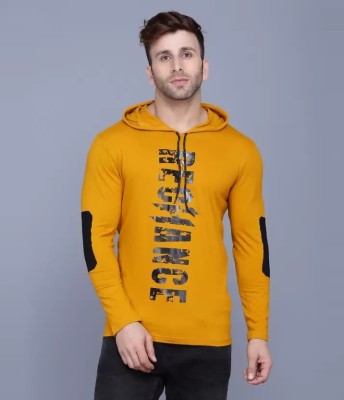 Quity Fashion Printed Men Hooded Neck Yellow T-Shirt