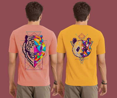 Kintu Parantu Graphic Print Men Round Neck Pink, Yellow T-Shirt